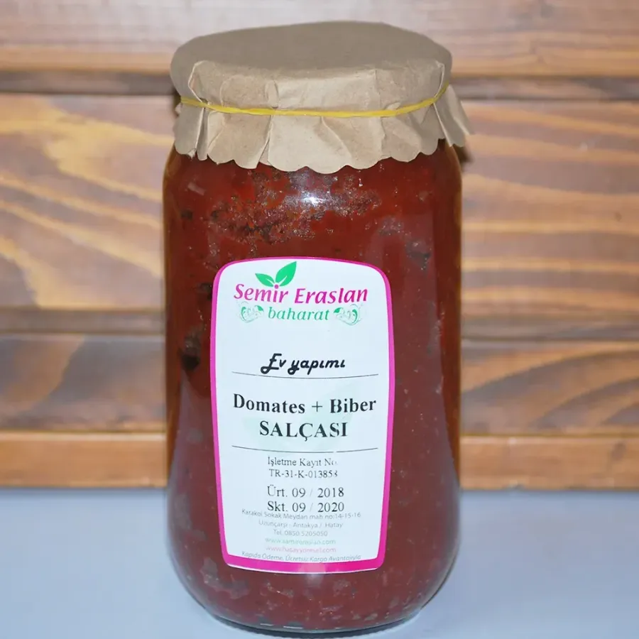 Ev Yapımı Domates Salçası + Tatlı Biber Salçası Cam Kavanoz 1100 Gr