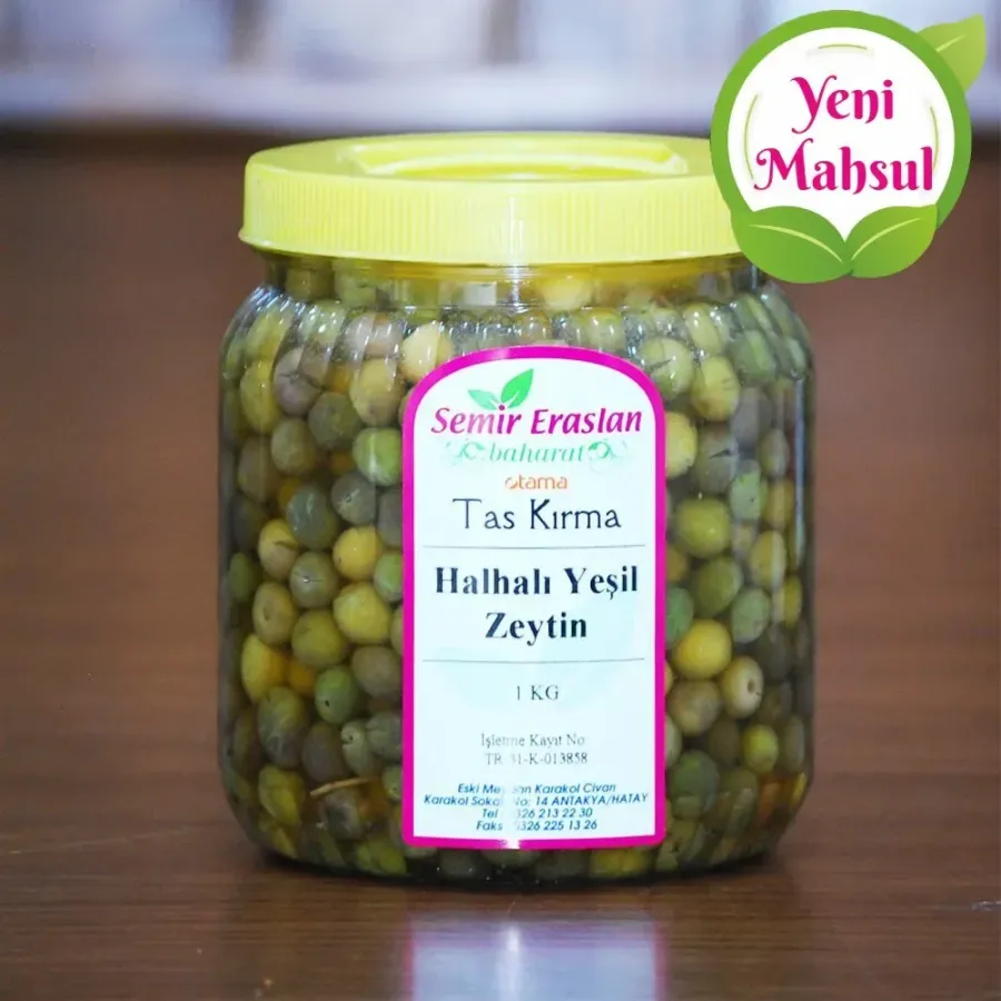 Halhalı Kırılmış Yeşil Zeytin 1 Kg