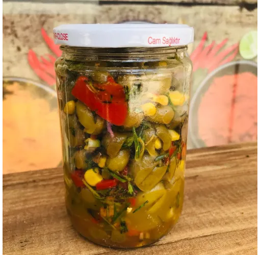 Köz Biberli Mantarlı Yeşil Zeytin Mezesi 600 Gr 